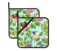Flamingo Love Flowers Large Pot Holders Oven Mitts Set Heat Resistant Pot Holders Square Pot Holder Hot Pads8 In