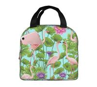Flamingo Love Flowers Lunch Bag Handheld Bento Bag Picnic Miscellaneous Shopping Bag