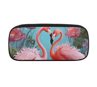 Flamingo Love Flowers Pencil Case Waterproof Leather Pencil Pouch Multi-purpose Aesthetic Makeup Bag Cute Pen Bag Large Cosmetic Bag for Office Stationery, Travel