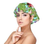 Flamingo Love Flowers Print Adult's Satin Sleeping Cap, Satin Bonnet for Sleeping - Silk Sleep Cap for Women and Men Black, Black, One size