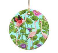 Flamingo Love Flowers Print Ceramic Round Pendant,Festive Decoration for Home,Mall,Supermarket,Holiday Keepsake
