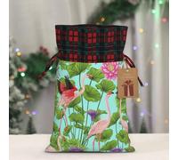 Flamingo Love Flowers Print Gift Reusable Bags Festive Drawstring Pouches Versatile Birthday Wedding Favors