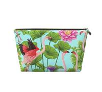 Flamingo Love Flowers Print Makeup Bag for Women Waterproof Leather Travel Toiletry Bag for Toiletries Cosmetic Bag
