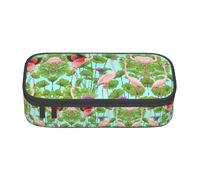Flamingo Love Flowers Print Pencil Case,Large Capacity Pencil Case,Multi-Purpose Makeup Pouch with Zipper
