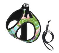 Flamingo Love Flowers Print Reflective No Choke Pet Vest Harness,Adjustable Soft Padded Dog Harness With Easy Control Handle