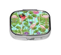 Flamingo Love Flowers Print Square Pill Box,Portable for Pocket Or Purse Pill Organizer Pill Container Holder