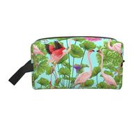 Flamingo Love Flowers Print Travel Makeup Portable Cosmetic Organizer Pouch Large Bag Capacity Storage Bag