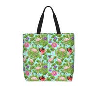 Flamingo Love Flowers Print Water-Resistant Tote Reusable Grocery Bag Lightweight Travel Beach Versatile Use