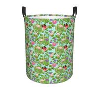 Flamingo Love Flowers Printing Hamper Circular Style Handles For Easy Move Personalized Dirty Clothes Hamper Simple Storage
