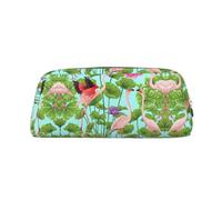 Flamingo Love Flowers Printing Leather Pencil Pouch Pen Case Elegant and Practical Bag for Students Perfect for Office School