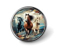 Flamingo Love Flowers Round Lapel Pin Brooch Badge Cute Tie Tack Pin for Hats, Clothing, Bags Unique Fashion Accessories Gift for Men & Women, A pattern with horses as a background, Circular