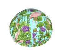 Flamingo Love Flowers Shower Cap For Men Cap Women Reusable Waterproof Long Thick Hair Care Hair Short Kids Bath