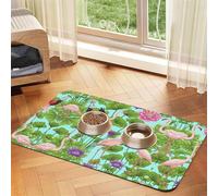 Flamingo Love Flowersprint Pet Absorbent Leather Tablecloth,Wipe Clean Quick Dry,Food Mat For Small Animals