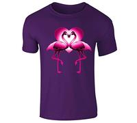 Flamingo Love Heart Neon Tropical Youth Kids Childrens T-Shirt Purple 7-8 Years (M)