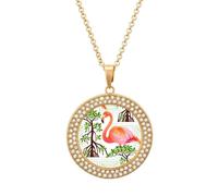 Flamingo Mangrove Forests Personalized Necklace Pendant Alloy with Diamond Golden-style