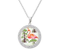 Flamingo Mangrove Forests Personalized Necklace Pendant Alloy with Diamond Silver-style