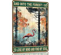 Flamingo Metal Sign And Into The Forest I Go to Lose My Mind and Find My Soul Hiking Girl Retro Metal Tin Sign Vintage Sign for Home Coffee Wall Decor 8x12 Inch