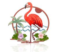 Flamingo Metal Wall Art, Palm Tree Hanging Decor for Indoor Outdoor Flamingo Wall Plaque Hanging Artwork Tropical Theme Flamingos Wall Decor for Home Room Door Patio Yard Decor