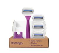 Flamingo Moisture Plus Womens Razor Set Razor Handle 4 Razor Blade Refills Shower Holder Fig