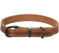 Flamingo Montana Cognac Leather Dog Collar, Small, 29.5-35.5 cm x 15 mm - with Rivets and Buckle with a Gloss Black Finish