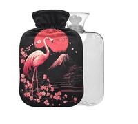 Flamingo Mountain Black Pattern Hot Water Bottle with Cover 2L Large Warm Water Bag for Bed Hand & Feet Pain Relief