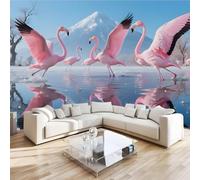 Flamingo Mountains Mural Wallpaper 3D Effect Nature Landscape Non-Woven Self-Adhesive Wallpaper Removable Large Photo Sticker TV Background Wall Decor for Living Room Bedroom 122x91 cm