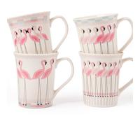 Flamingo Mug 350ml Cute Pink Bird Bone China Tea & Coffee Cup with Striped Pastel Print Lightweight Ceramic Gift Mug for Her, Office, or Home (H 11cm x W 9cm) Assorted Styles (Flamingo 12)