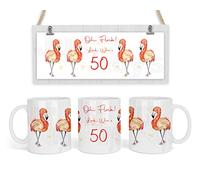 Flamingo Mug, Oh Flock! Look Who's Any Age, Birthday Coming of Age Tea Coffee Mug and/or Coaster Gift (Mug 50)