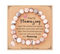 Flamingo Natural Stone Bracelet You're Flamazing Be Like A Flamingo Stand Tall Pink Flamingo Bird Charm Inspirational Flamingo Bracelet Gifts with Message Card Stretch Flamingo Jewelry for Women BFF