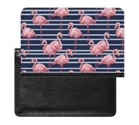 Flamingo Navy Blue Stripes Funny Passport Holder for Travel Wallet Cover Document Organizer with Card Slot
