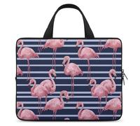 Flamingo Navy Blue Stripes Laptop Sleeve Bag with Handle 10inch