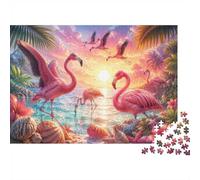 Flamingo Ocean Sunset 1000 Piece Mini Jigsaw Puzzle For Adults Gift Idea