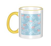 Flamingo,Olive Dual-Sided Edge-Color Ceramic Mug - Premium Handcrafted Ceramic Coffee Mug With Vibrant Full-Edge Printed Design, Smooth Rim & Ergonomic Arc Handle For Home, Office & Gifting