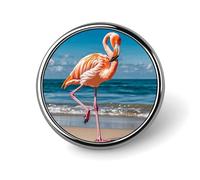 Flamingo on Beach Brooch Pins Lapel Pins for Men Women Badge Button Cover Decorative Jewelry Charms for Hats Bags Backpacks Suits Shirts Scarves Clothing Accessories Banquet Wedding Gift
