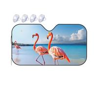 Flamingo on Beach Car Windshield Sun Shade Foldable Car Front Window Sunshade for Sun, Heat and UV Rays, Auto Sun Blocker Visor Protector for Cars, SUVs Small