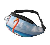 Flamingo on Beach Fanny Pack for Men Women, Waterproof Sports Waist Bag Fashion Belt Bag Crossbody Bags Hip Bum Bag with Adjustable Strap Large Sling Bag Purse for Travel Hiking