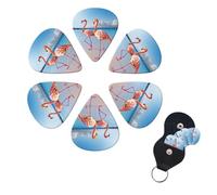 Flamingo on Beach Guitar Picks 6 Pack, 0.96mm Thickness Celluloid Bass Pick with Leather Guitar Pick Holder Keychain Abstract Art Pics Plectrum for Acoustic Electric Guitar, Ukulele, Bass