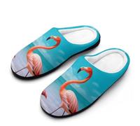 Flamingo on Beach Men's House Slippers | Washable Cotton Slippers Breathable House Shoes for Outdoor Indoor