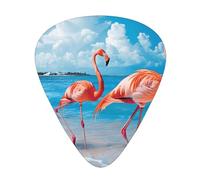 Flamingo on Beach Print Guitar Picks 12-Pack - Assorted Thickness Picks (0.46 mm, 0.71 mm, 0.96 mm) with Storage Box & Assorted Unique Design for Acoustic, Electric, Bass, and Ukulele Players