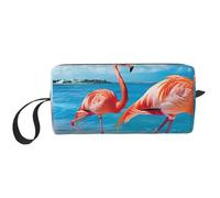 Flamingo on Beach Prints Cosmetic Bag Makeup Bags for Women Travel Toiletry Bag Accessories Organizer with Handle, Zipper Closure