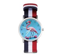 Flamingo on Skateboard Custom Quartz Watches Arabic Numerals Wrist Watch with Adjustable Strap for Men Women
