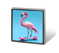 Flamingo on Skateboard Funny Lapel Pins Square Brooch Tie Suit Dress Accessories for Men Women Wedding Birthday