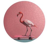 Flamingo on Skateboard Jigsaw Puzzle Challenging Round Animals Puzzle Wooden Jigsaw Puzzles for Adults Families 195 PCS