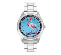 Flamingo on Skateboard Personalized Quartz Watch Stainless Steel Wrist Watches with Arabic Numerals for Men Women