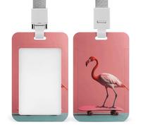 Flamingo on Skateboard Retractable ID Badge Holder with Lanyard - Vertical Badge Reel,Keychain Clip,Name Tag Id Card Holder Protector for Nurse Officer Teacher Security Staff Women Men