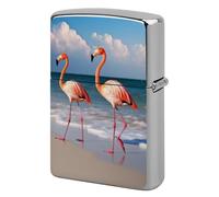 Flamingo On The Beach Lighter Case Pouch Double-Sided Metal Lighter Sleeve Scratch & Drop Resistant Lighters Protector Fits Standard Kerosene Lighters Pocket Protective Cover for Camping Party