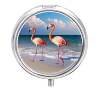 Flamingo On The Beach Pill Box, 3 Compartment Small Pill Case Waterproof Travel Pill Organizer for Pocket Or Purse Portable Mini Medicine Tablet Vitamin Holder Pill Case