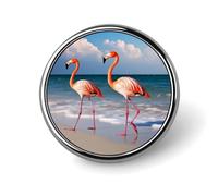 Flamingo On The Beach Round Badge Cute Brooch Hats Jackets Decor Personalized Lapel Pin Clothing Jewelry Accessories for Wedding Party Gift