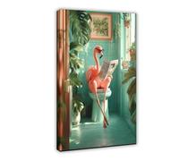 Flamingo on The Toilet And Reading Canvas Poster Bedroom Decor Landscape Office Room Decor Gift 12x18inch(30x45cm)