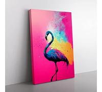 Flamingo Paint Splash No.3 Canvas Wall Art Print Ready to Hang, Framed Picture for Living Room Bedroom Home Office Décor, 60x40 cm (24x16 Inch)